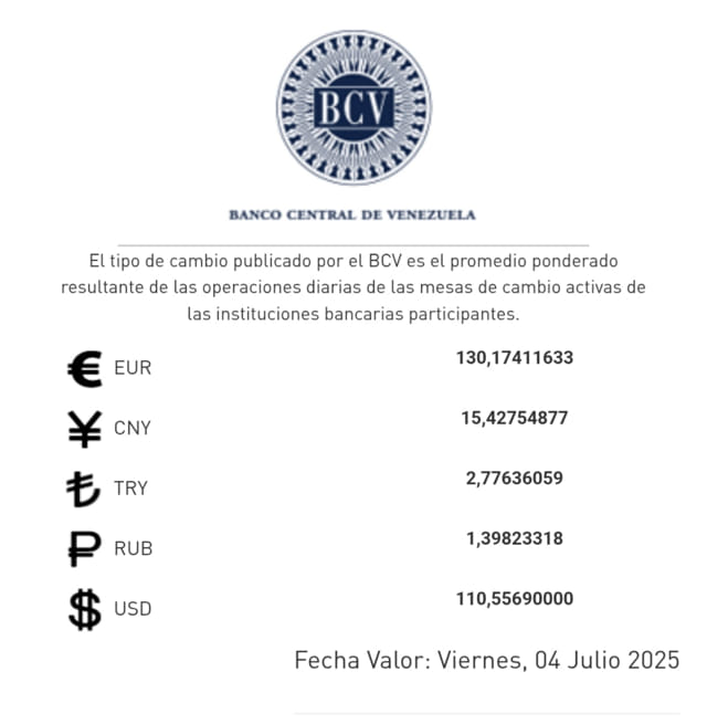 Dólar BCV 4 julio