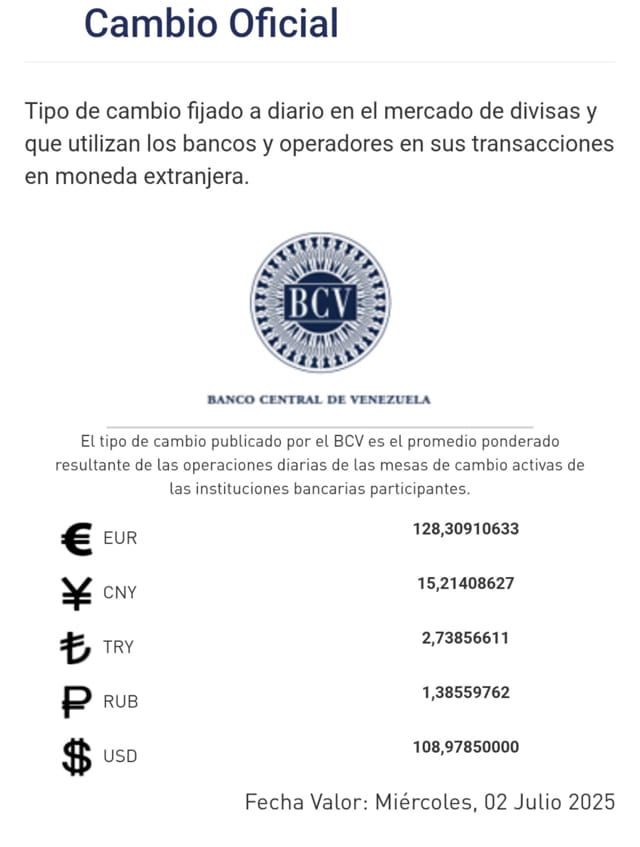 Dólar BCV 2 julio